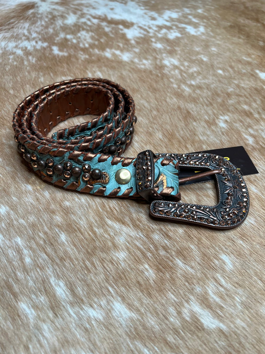 Kurtmen Turqouise Damask/ Mocha Belt