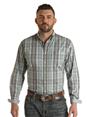 Panhandle Roughstock Men's Grey One Pocket Button Up Shirt