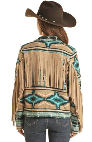 Rock & Roll Denim Women's Aztec Fringe Berber Jacket