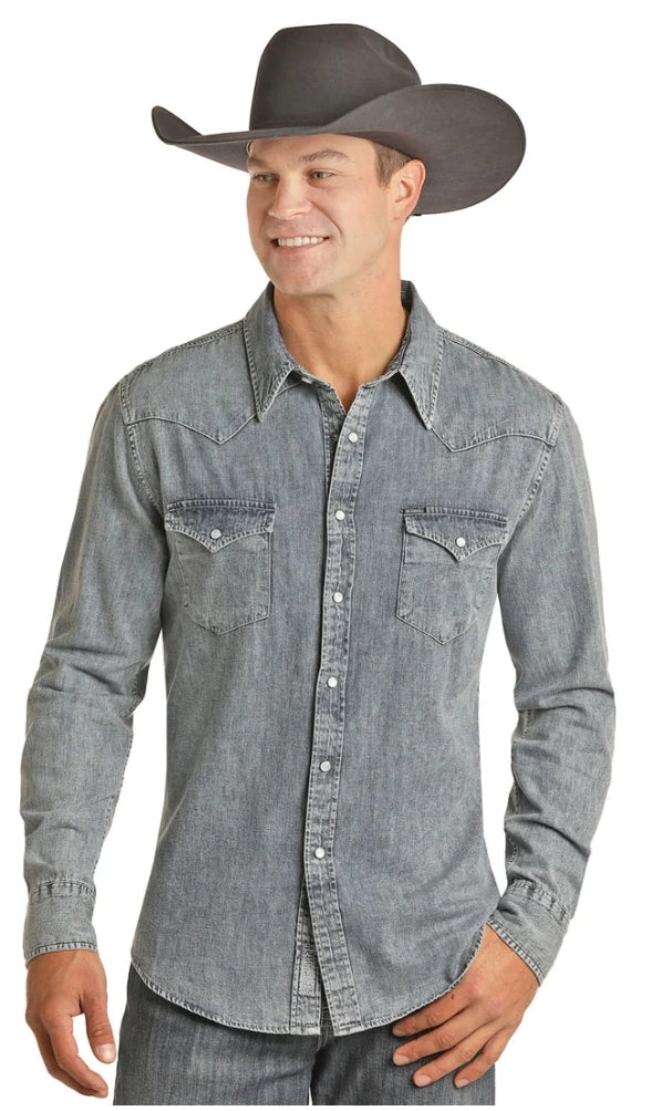 Rock & Roll Denim Men's Light Denim Pearl Snap Long Sleeve