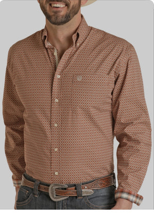 Mens Panhandle Burnt Orange Geo Long Sleeve Shirt