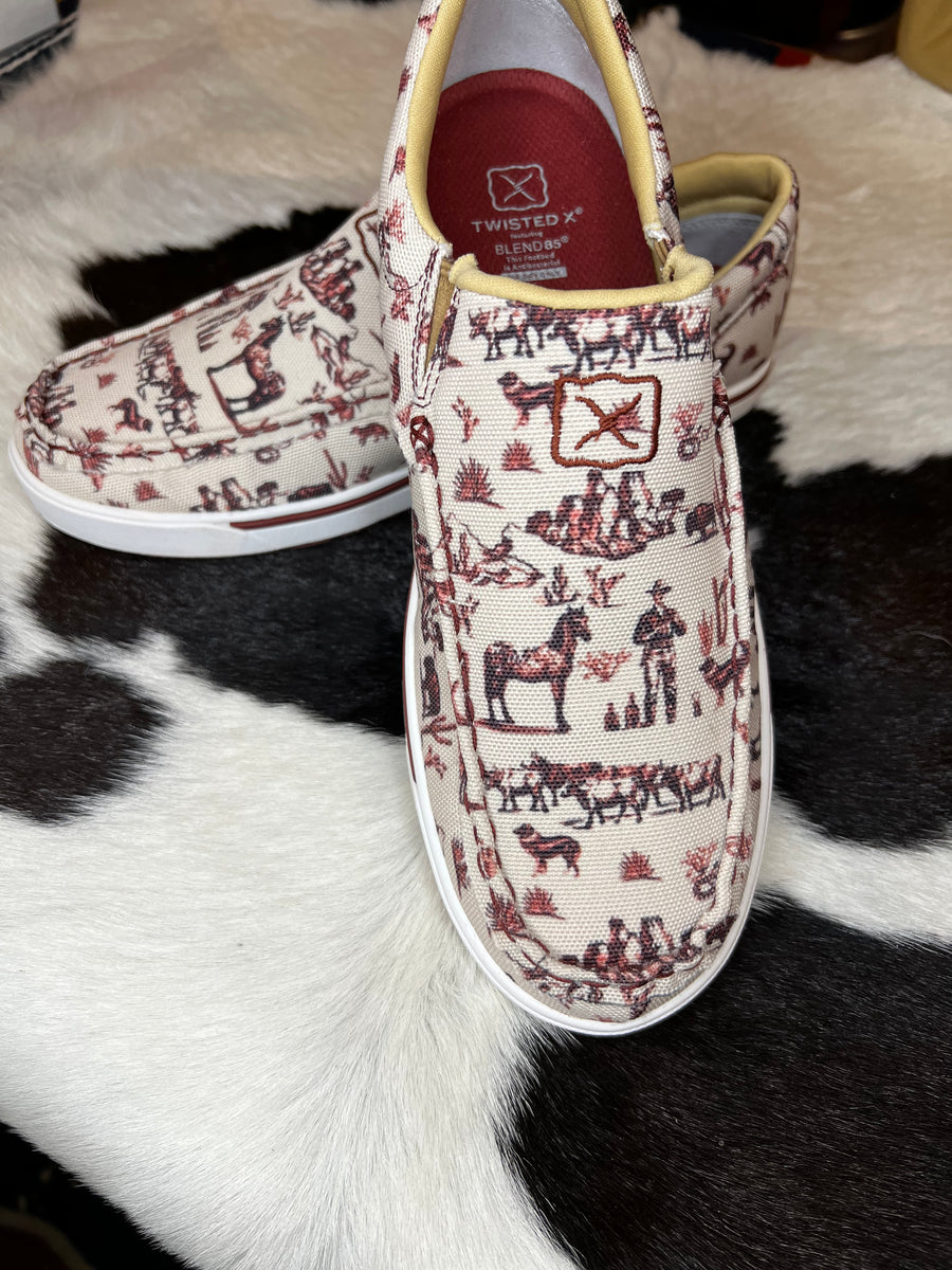 Twisted X Maroon & Ivory Slip-on Kicks