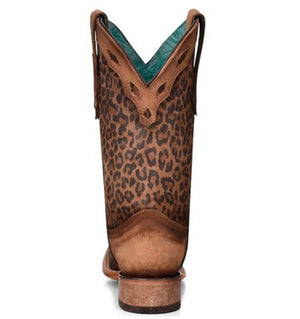 Corral Ladies Sand Leopard Print Overlay Square Toe Boots