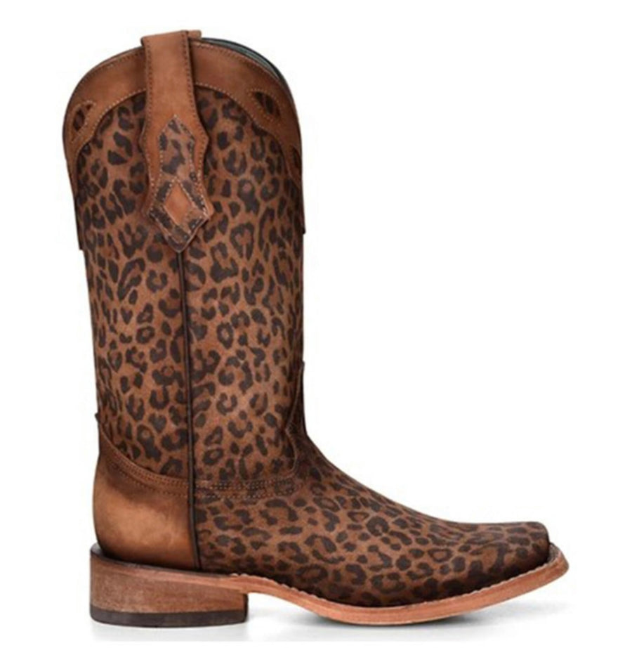 Corral Ladies Sand Leopard Print Overlay Square Toe Boots