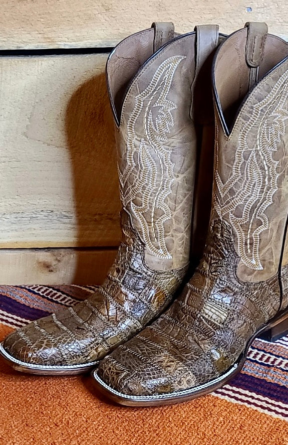 Circle G Mens Orix Caiman Patchwork & Embroidery Square Toe Cowboy Boots