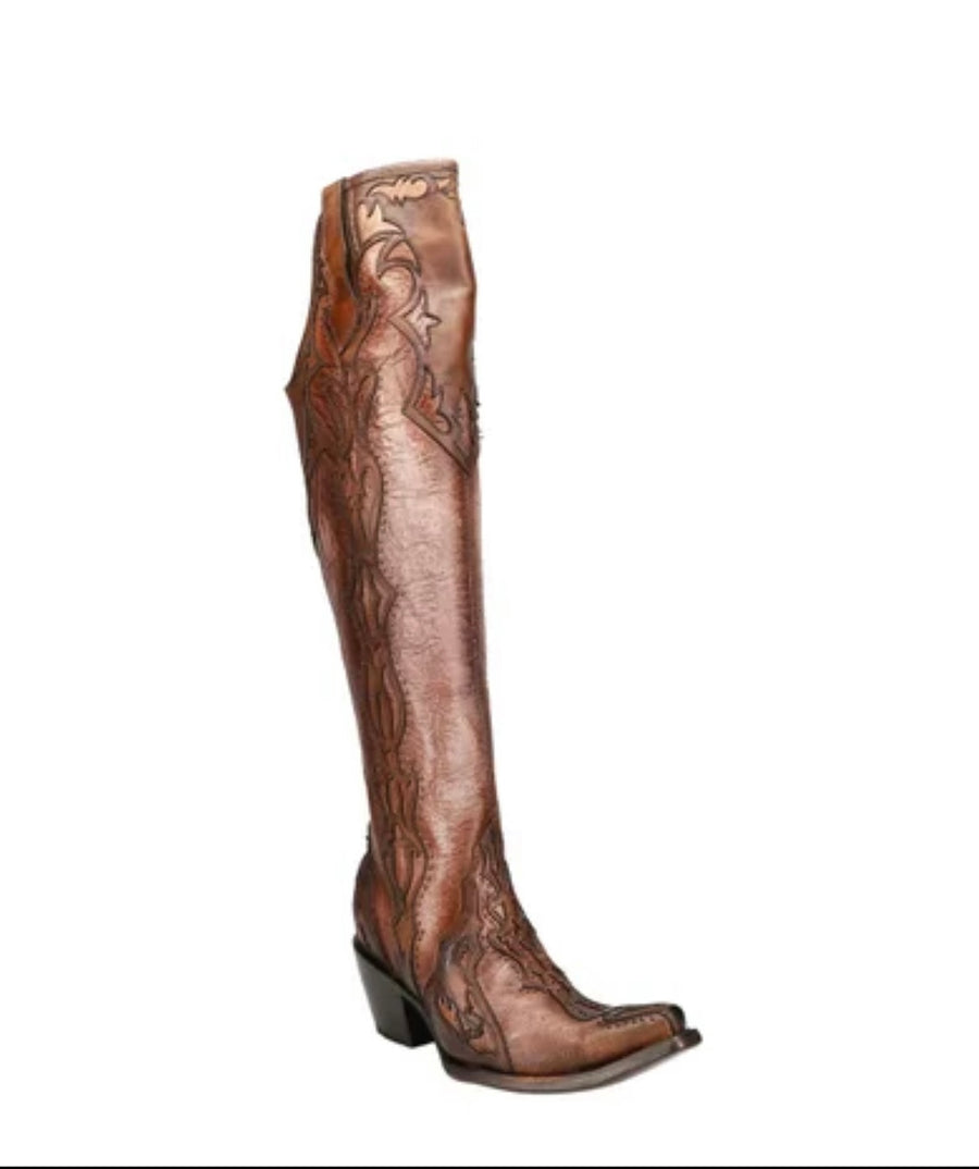 Corral Ladies Bone/Chocolate Over the Knee Boot